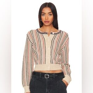 THE GREAT The Tiny Cardigan in Cream Ticking Stripe